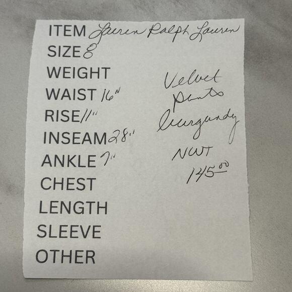 LRL Ralph Lauren Stretch Velvet Pants Women Size 8 Deep Wine Festive Holiday NEW - Picture 12 of 12